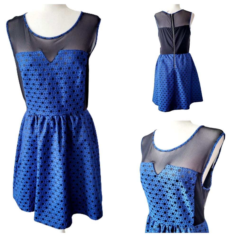 NWT Romeo and Juliet Blue/Black Fit & Flare Sleeveless Dress, sz M